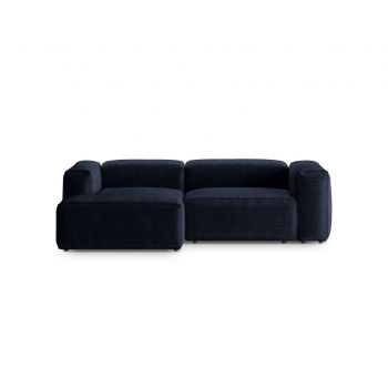 Coltar stanga 2 locuri, Bergamo, Cosmopolitan Design, 244x152x70 cm, catifea chenille raiata, albastru navy