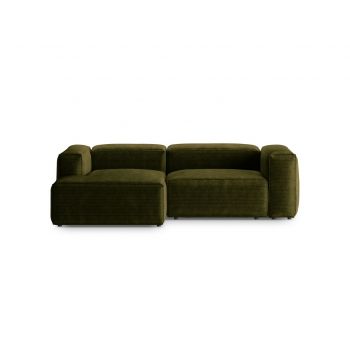 Coltar stanga 2 locuri, Bergamo, Cosmopolitan Design, 244x152x70 cm, catifea chenille raiata, verde