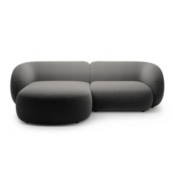 Coltar stanga 2 locuri, Kate, Micadoni, 255x176x76 cm, catifea, gri inchis