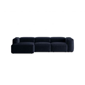 Coltar stanga 3 locuri, Bergamo, Cosmopolitan Design, 304x152x70 cm, catifea chenille raiata, albastru navy