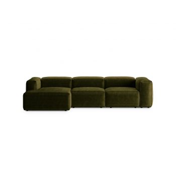 Coltar stanga 3 locuri, Bergamo, Cosmopolitan Design, 304x152x70 cm, catifea chenille raiata, verde