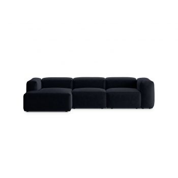 Coltar stanga 3 locuri, Bergamo, Cosmopolitan Design, 304x152x70 cm, tesatura structurata, albastru navy