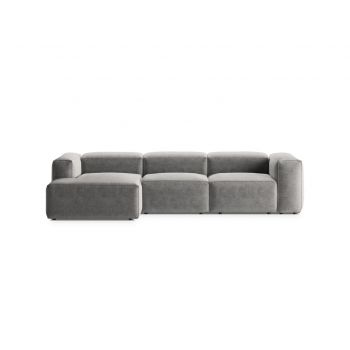 Coltar stanga 3 locuri, Bergamo, Cosmopolitan Design, 304x152x70 cm, tesatura structurata, gri deschis
