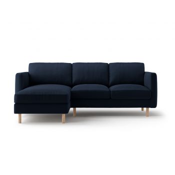 Coltar stanga 3 locuri, Eden, Micadoni, 223x150x90 cm, catifea, albastru inchis