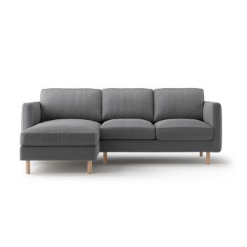 Coltar stanga 3 locuri, Eden, Micadoni, 223x150x90 cm, catifea, gri