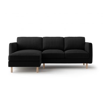 Coltar stanga 3 locuri, Eden, Micadoni, 223x150x90 cm, catifea, negru