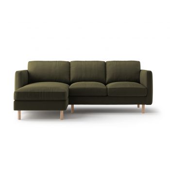 Coltar stanga 3 locuri, Eden, Micadoni, 223x150x90 cm, catifea, verde muschi melanj