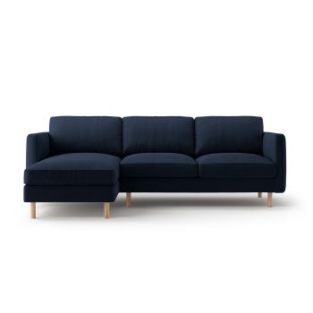 Coltar stanga 3 locuri, Eden, Micadoni, 250x150x90 cm, catifea, albastru inchis