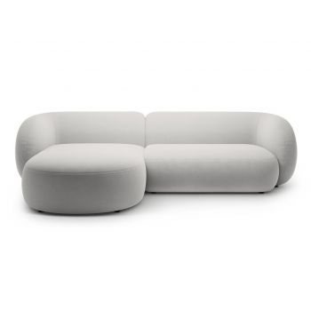 Coltar stanga 3 locuri, Kate, Micadoni, 285x176x76 cm, catifea, gri deschis