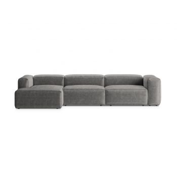 Coltar stanga 4 locuri, Bergamo, Cosmopolitan Design, 344x152x70 cm, catifea chenille raiata, gri deschis