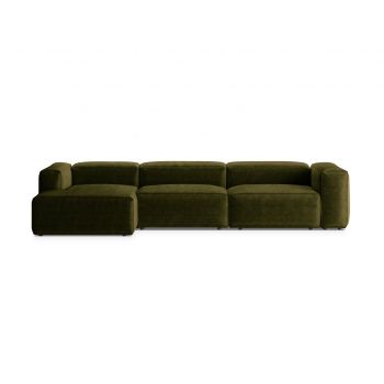 Coltar stanga 4 locuri, Bergamo, Cosmopolitan Design, 344x152x70 cm, catifea chenille raiata, verde