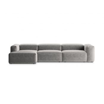 Coltar stanga 4 locuri, Bergamo, Cosmopolitan Design, 344x152x70 cm, tesatura structurata, gri deschis