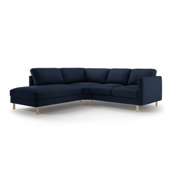 Coltar stanga 4 locuri, Eden, Micadoni, 267x234x90 cm, catifea, albastru inchis