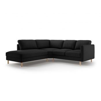 Coltar stanga 4 locuri, Eden, Micadoni, 267x234x90 cm, catifea, negru