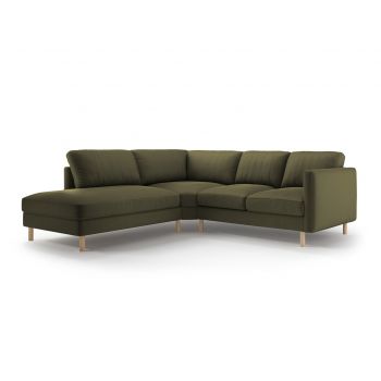 Coltar stanga 4 locuri, Eden, Micadoni, 267x234x90 cm, catifea, verde muschi melanj