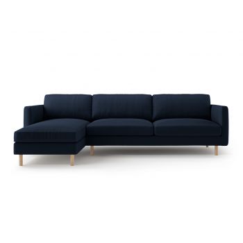 Coltar stanga 4 locuri, Eden, Micadoni, 286x150x90 cm, catifea, albastru inchis