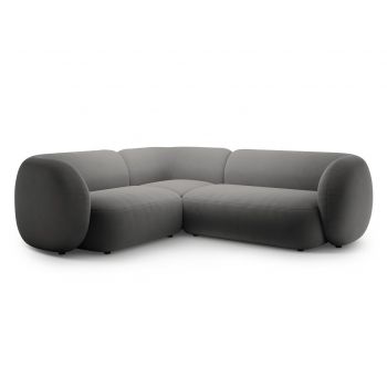 Coltar stanga 4 locuri, Kate, Micadoni, 252x220x76 cm, catifea, gri inchis