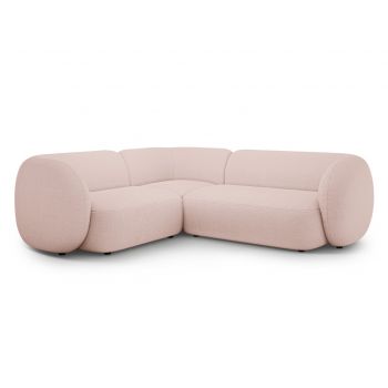 Coltar stanga 4 locuri, Kate, Micadoni, 252x220x76 cm, tesatura boucle, roz pudra