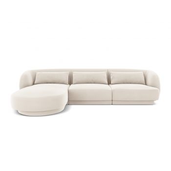 Coltar stanga 4 locuri, Tulum, Cosmopolitan Design, 255x156x70 cm, catifea, bej deschis