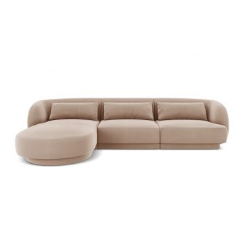 Coltar stanga 4 locuri, Tulum, Cosmopolitan Design, 255x156x70 cm, catifea, bej