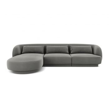 Coltar stanga 4 locuri, Tulum, Cosmopolitan Design, 255x156x70 cm, catifea, gri deschis