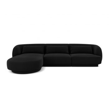 Coltar stanga 4 locuri, Tulum, Cosmopolitan Design, 255x156x70 cm, catifea, negru