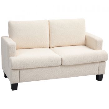 HOMCOM Canapé 2 locuri 120 cm cu perne de spătar detașabile, catifea pentru sufragerie, dormitor, birou, bej | Aosom Romania