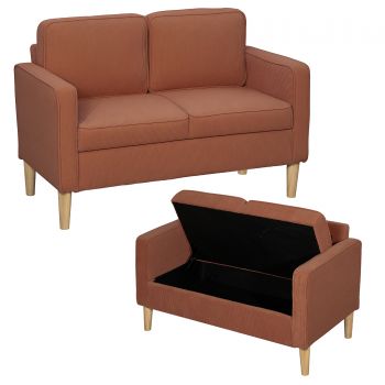 HOMCOM Canapea 2 Locuri cu Spatiu de Depozitare si Picioare Solide de Lemn, pentru Sufragerie, Dormitor, 117 x 63 x 79 cm, Portocaliu | Aosom Romania