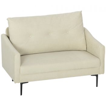 HOMCOM Canapea cu 2 Locuri din Catifea cu Spătar Matlasat și Pernă Detașabilă, Canapea Compactă Modernă cu Picioare din Metal pentru Sufragerie, 124x73x92 cm, Crem | Aosom Romania