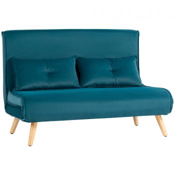 HOMCOM Canapea extensibila pentru 2 persoane, canapea pat, spatiu pentru dormit, spatar reglabil, husa din material textil, structura metalica, Verde | Aosom Romania