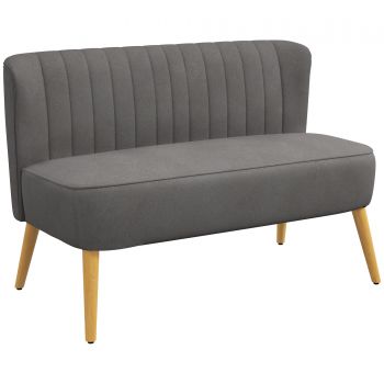 HOMCOM Canapea retro 2 locuri, picioare din lemn, 117 cm x 56,5 cm x 77 cm, gri închis | Aosom Romania