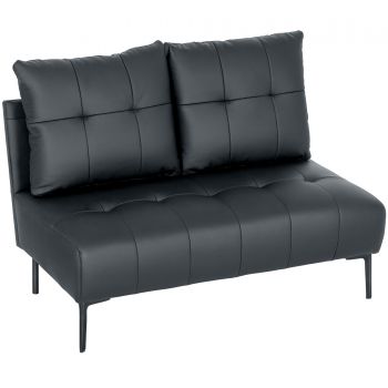 HOMCOM Divan cu Două Locuri Compact din Piele Sintetică, Divan Modern Capitonat cu Nasturi cu Îmbunătățire Spumoasă și Picioare din Lemn, Canapea Fără Brațe pentru Sufragerie și Birou, 115x73x83 cm, Negru | Aosom Romania