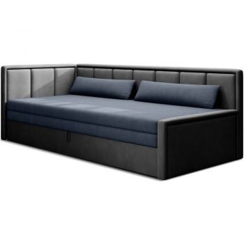 Canapea albastră/gri extensibilă/cu spațiu de depozitare cu tapițerie din chenille 214 cm Fulgeo – ELTAP