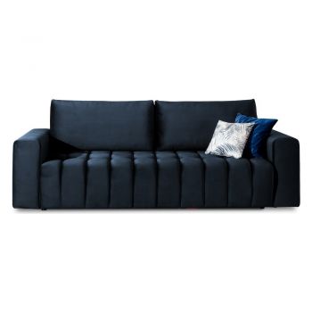 Canapea albastru-închis extensibilă/cu spațiu de depozitare cu tapițerie din catifea 247 cm Lazaro – ELTAP