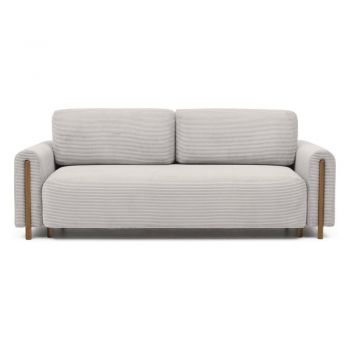 Canapea bej extensibilă/cu spațiu de depozitare cu tapițerie din catifea reiată 244 cm Arcadova – ELTAP