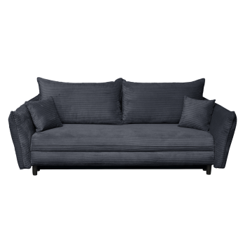 Canapea CAMILLE extensibila, 3 locuri, cu arcuri si lada depozitare, gri inchis, 238x115x95 cm