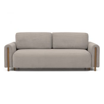 Canapea maro deschis extensibilă/cu spațiu de depozitare cu tapițerie din catifea reiată 244 cm Arcadova – ELTAP