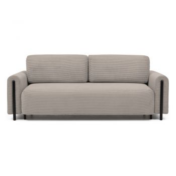 Canapea maro deschis extensibilă/cu spațiu de depozitare cu tapițerie din catifea reiată 244 cm Arcadova – ELTAP