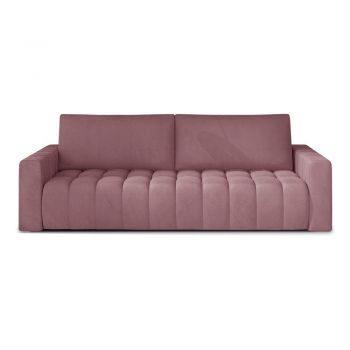 Canapea roz extensibilă/cu spațiu de depozitare cu tapițerie din catifea 247 cm Lazaro – ELTAP