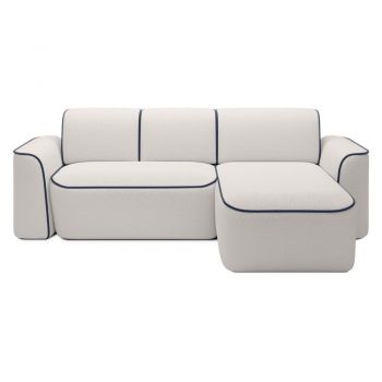 Colțar albastru/crem cu tapițerie din țesătură bouclé (cu colț pe partea dreaptă/cu șezlong) Ume – ELTAP