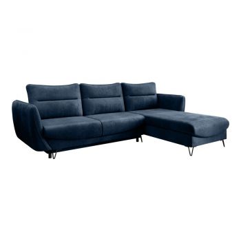 Colțar albastru extensibil/cu spațiu de depozitare cu tapițerie din catifea (cu colț pe partea dreaptă/cu șezlong) Silva – ELTAP