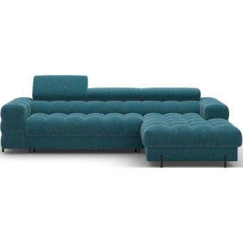 Colțar albastru extensibil/cu spațiu de depozitare cu tapițerie din chenille (cu colț pe partea dreaptă/cu șezlong) Felro – ELTAP