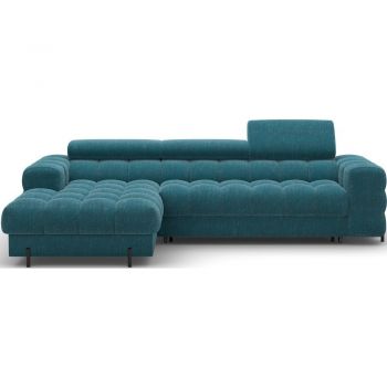 Colțar albastru extensibil/cu spațiu de depozitare cu tapițerie din chenille (cu colț pe partea stângă/cu șezlong) Felro – ELTAP