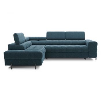 Colțar albastru extensibil/cu spațiu de depozitare cu tapițerie din chenille (cu colț pe partea stângă/în formă de ”L”) Ferucce – ELTAP