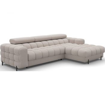 Colțar bej extensibil/cu spațiu de depozitare cu tapițerie din catifea (cu colț pe partea dreaptă/cu șezlong) Felro – ELTAP