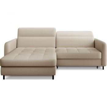 Colțar bej extensibil/cu spațiu de depozitare cu tapițerie din catifea (cu colț pe partea stângă/cu șezlong) Gomsi – ELTAP