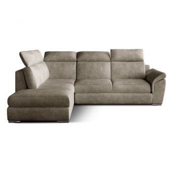 Colțar bej extensibil/cu spațiu de depozitare cu tapițerie din catifea (cu colț pe partea stângă/în formă de ”L”) Loreto – ELTAP