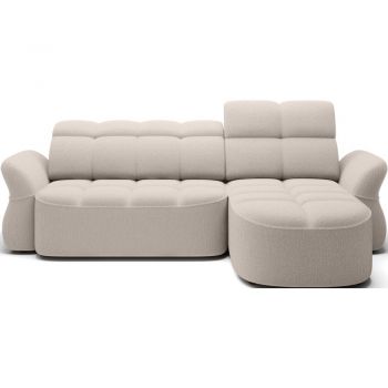 Colțar bej extensibil/cu spațiu de depozitare cu tapițerie din țesătură bouclé (cu colț pe partea dreaptă/cu șezlong) Beneth – ELTAP
