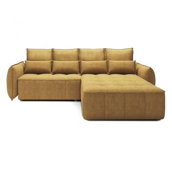 Colțar galben extensibil/cu spațiu de depozitare cu tapițerie din catifea (cu colț pe partea dreaptă/cu șezlong) Campo – ELTAP