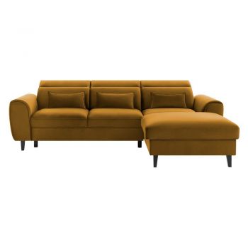 Colțar galben extensibil/cu spațiu de depozitare cu tapițerie din catifea (cu colț pe partea dreaptă/cu șezlong) Foble – ELTAP